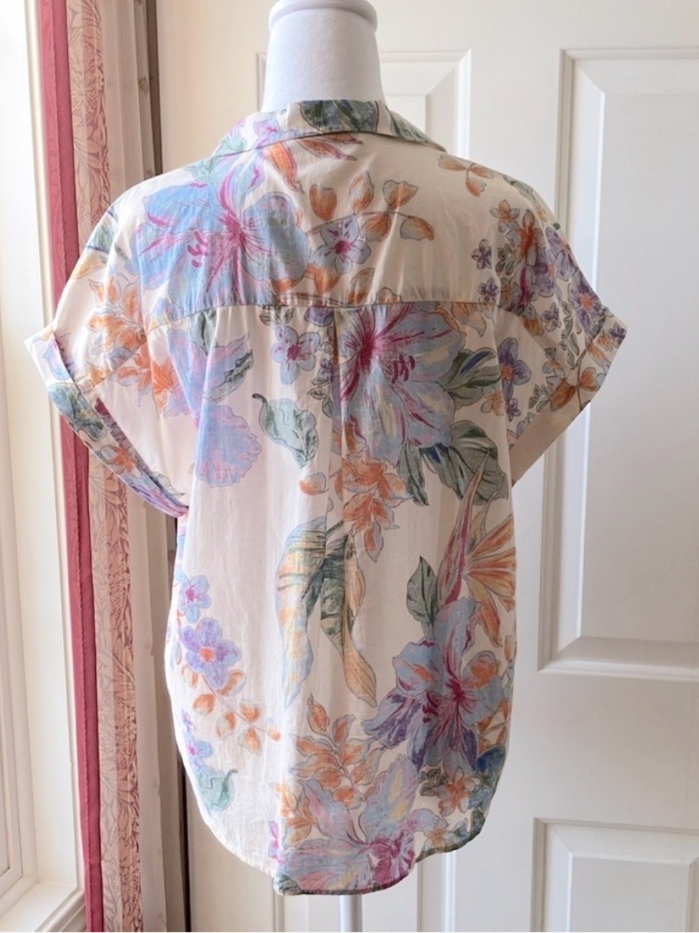 Mango Floral Pattern Shirt Cotton Short Sleeve Multicolor Size 8 - Picture 11 of 14